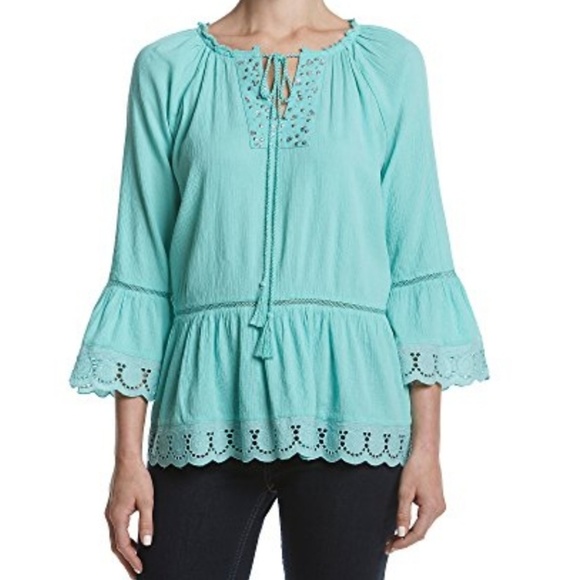 Relativity Tops - New  With Tags Turquoise Bell Sleeves  Beaded Top
